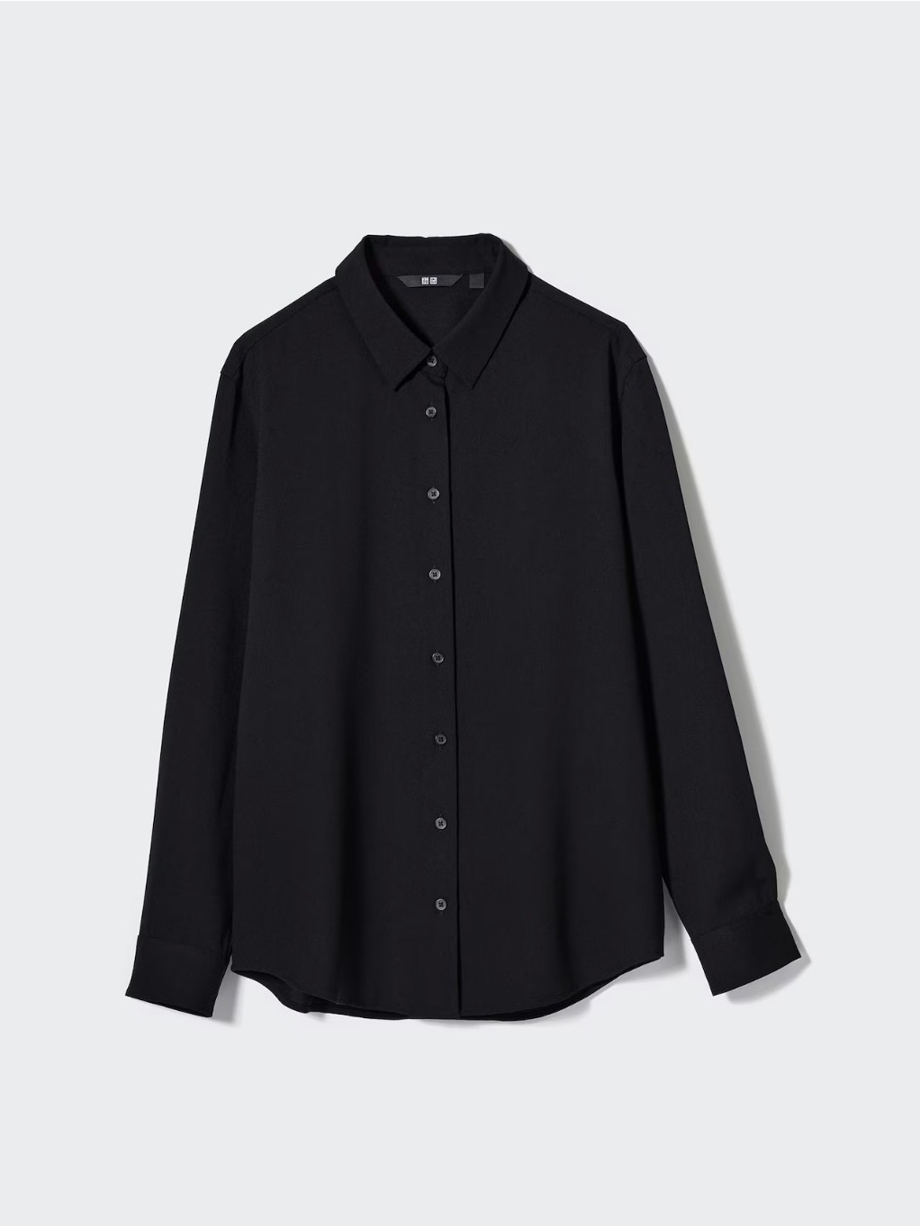 Uniqlo Black Rayon Button Down Shirt Blouse Xs